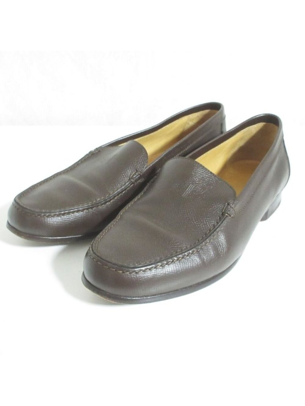 Hermes Logo Leather Vamp Loafers Shoes Brown
